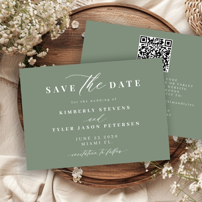 Sage green QR code simple elegant wedding  Save The Date (Von Creator hochgeladen)