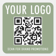 Sage Green QR Code Stickers Business Logo Square