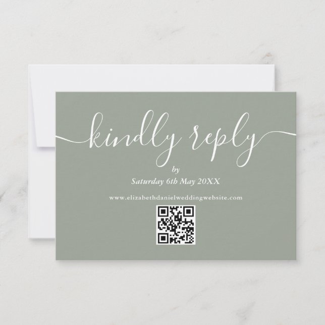 Sage Green QR Code Wedding Script Kindly Antwort (Vorderseite)