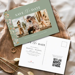 Sage Green QR Code Wildblume Blumenhochzeit Ankündigungspostkarte
