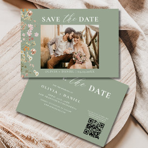 Sage Green QR Code Wildblume Hochzeit Save The Date
