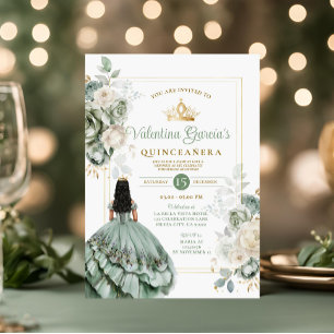 Sage Green Quinceañera 15 Anos Blume Goldkrone Einladung