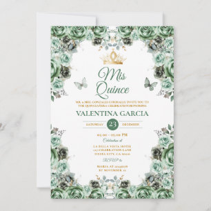 Sage Green Quinceañera 15 Anos Blume Goldkrone Einladung