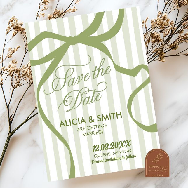 Sage Green Quirky Streifen Hochzeitsempfehlung Einladung (Von Creator hochgeladen)