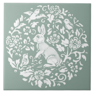 Sage Green Rabbit Bunny Circular Pattern Einzigart Fliese