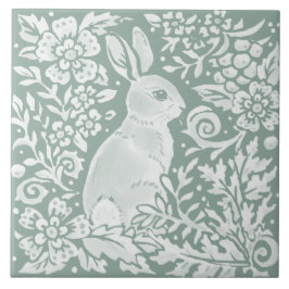 Sage Green Rabbit Woodland Szene Floral Fern Fliese