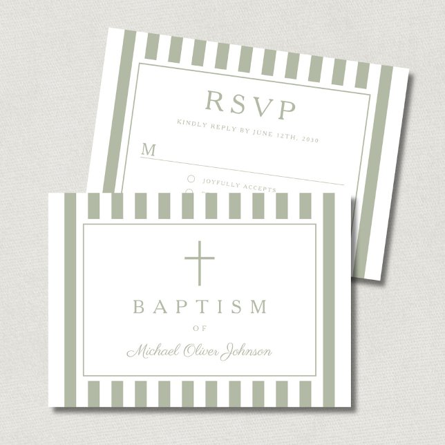 Sage Green Religious Cross Boy Baptism  RSVP Karte (Sage Green Religious Cross Boy Baptism RSVP Card)