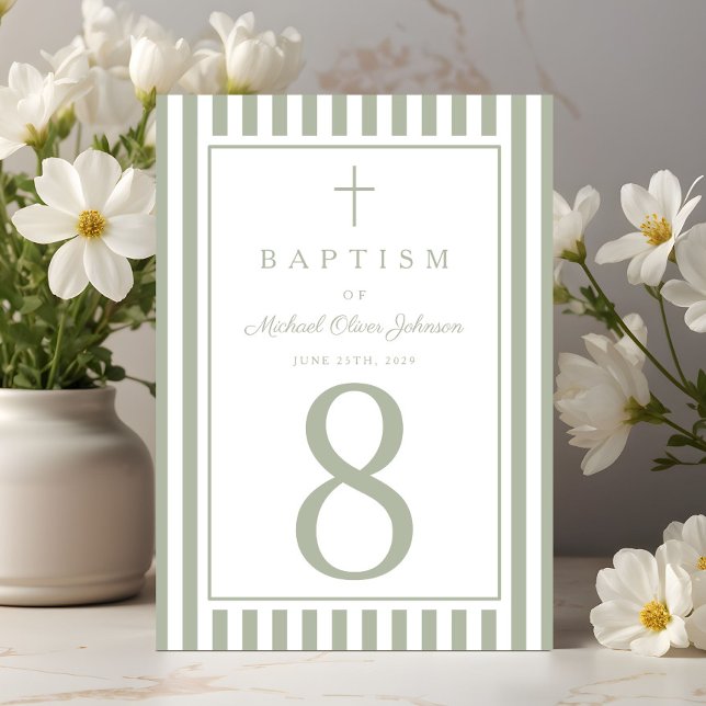 Sage Green Religious Cross Boy Baptism Tischnummer (Sage Green Religious Cross Boy Baptism Table Number)