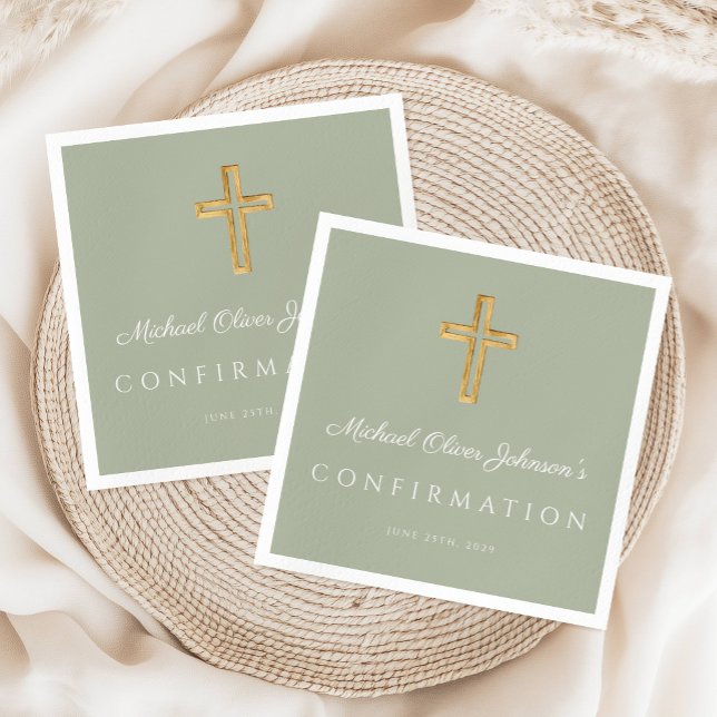 Sage Green Religious Cross Boy Bestätigung Serviette (Sage Green Religious Cross Boy Confirmation Napkins)