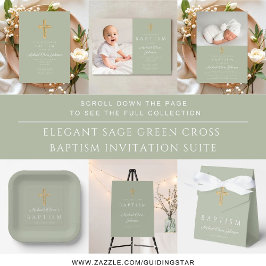 Sage Green Religious Cross Boy Taufe Pappbecher