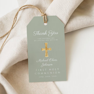 Sage Green Religious Cross Erste Kommune Geschenkanhänger
