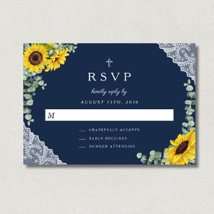 Sage Green Religious Cross Sunflower Wedding RSVP Karte