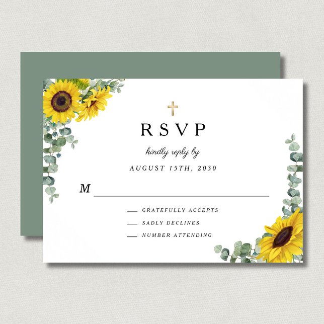 Sage Green Religious Cross Sunflower Wedding RSVP Karte (Sage Green Religious Cross Sunflower Wedding RSVP Card)