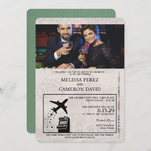 Sage Green Reno Passport Hochzeit Einladung