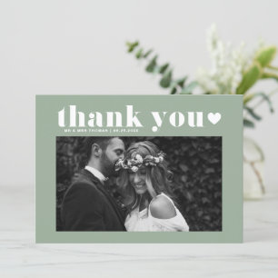 Sage Green Retro Bold Typografy Foto Wedding Dankeskarte