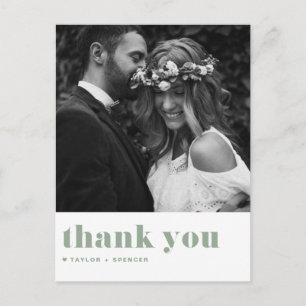 Sage Green Retro Bold Typografy Wedding Danke Postkarte