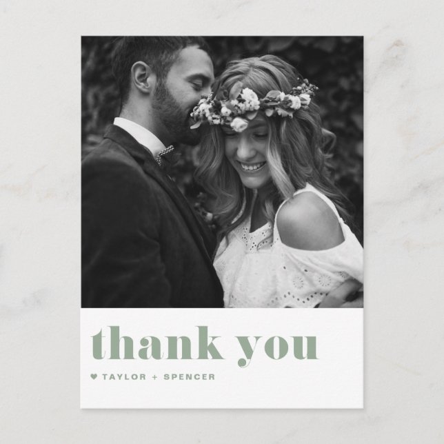 Sage Green Retro Bold Typografy Wedding Danke Postkarte (Vorderseite)
