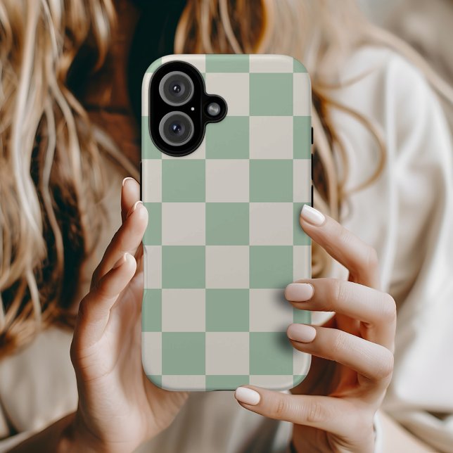 Sage Green Retro Karo Case-Mate iPhone Hülle (Von Creator hochgeladen)
