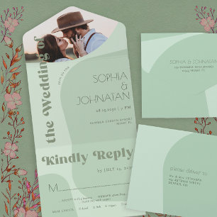 Sage Green Retro Typografie Foto Hochzeit rsvp All In One Einladung