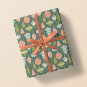 Sage Green Retro Weihnachtsbaum Ornamente Geschenkpapier