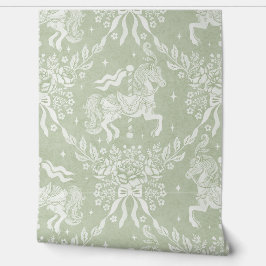 Sage Green Rococo Carousel Horses and Florals Tapete