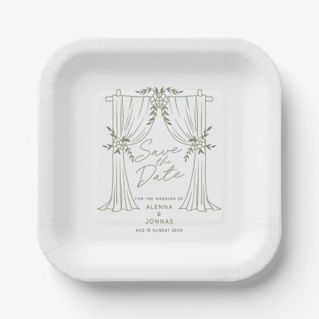 Sage Green Romance Hochzeitseinladung Pappteller (Vorderseite)