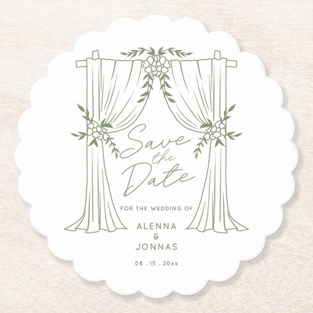 Sage Green Romance Hochzeitseinladung Untersetzer (Vorderseite)