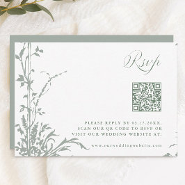 Sage Green Romantic Botanical Garden Wedding RSVP Karte