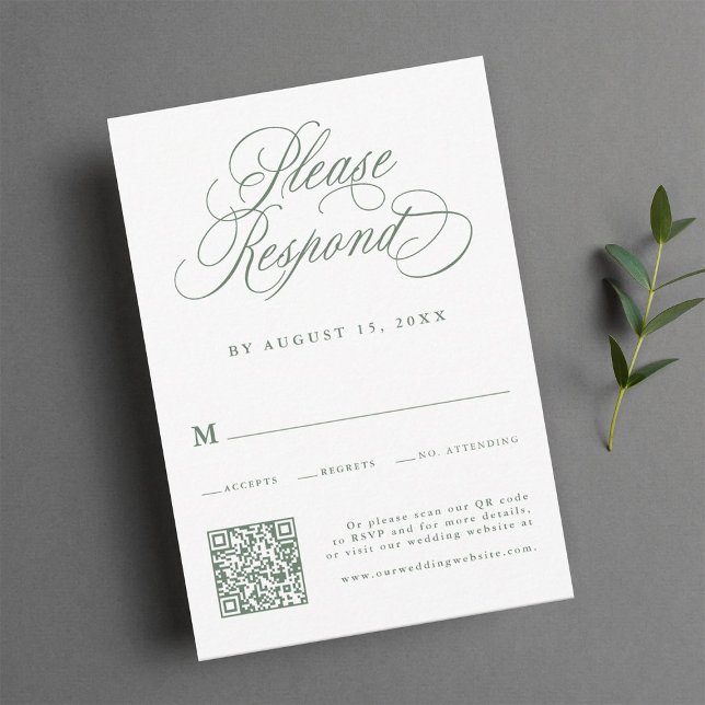 Sage Green Romantic Calligraphy Wedding QR Code RSVP Karte (Von Creator hochgeladen)