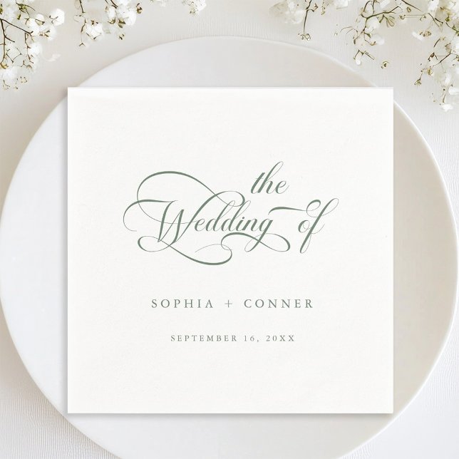 Sage Green Romantic Classy Calligraphy Wedding Serviette (Von Creator hochgeladen)