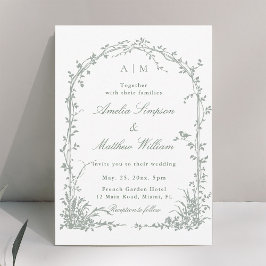 Sage Green Romantic Floral Arch Garden Wedding Einladung