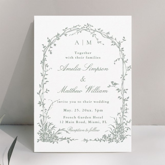 Sage Green Romantic Floral Arch Garden Wedding Einladung (Von Creator hochgeladen)
