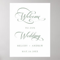 Sage Green Romantic Script Wedding Willkommenszeic