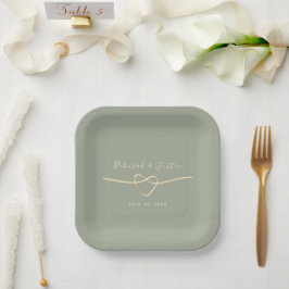 Sage Green Rope Heart Wedding Plate Pappteller