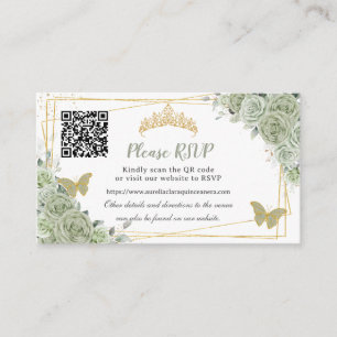 Sage Green Rose Floral Gold Quinceñera UAWG QR Begleitkarte