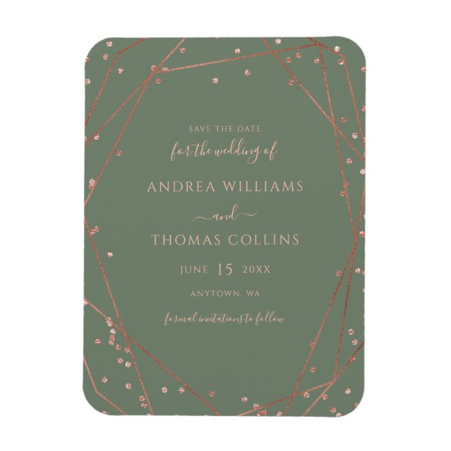 Sage Green Rose Gold Geometric Save the Date Magnet (Vertikal)
