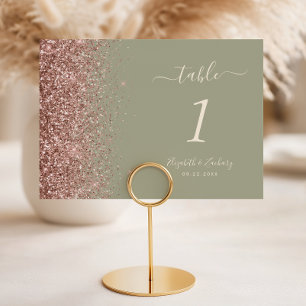 Sage Green Rose Gold Glitter Rand Hochzeit Tischnummer