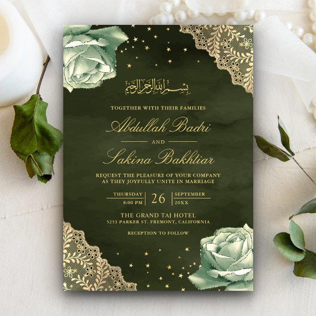 Sage Green Rose Gold Lace QR Code Muslime Hochzeit Einladung (Von Creator hochgeladen)