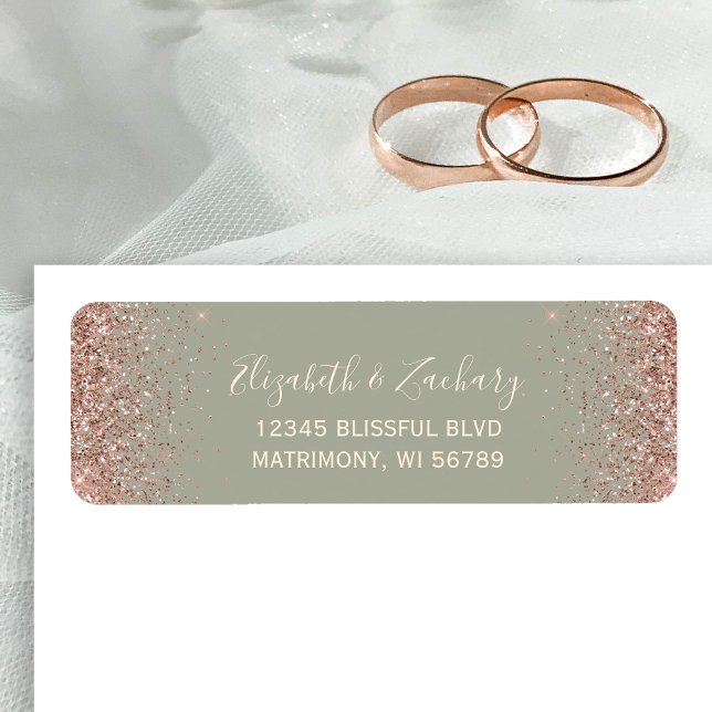 Sage Green Rose Gold Wedding Rücksendeadresse (Von Creator hochgeladen)