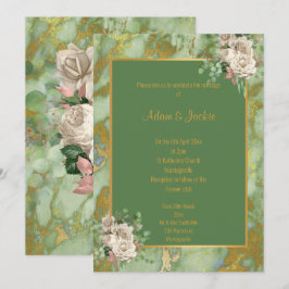 SAGE GREEN ROSE MARBLE WEDD 2 EINLADUNG
