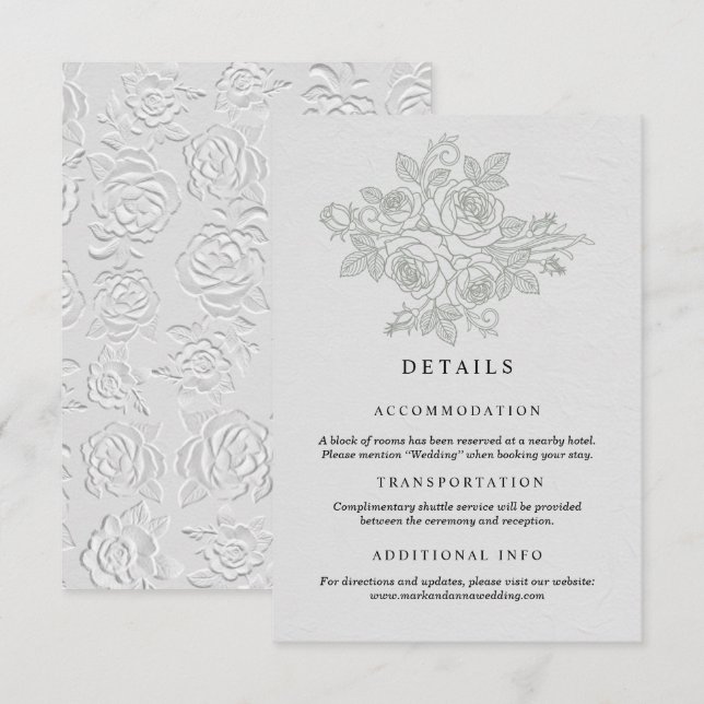 Sage Green Rose Wedding Details Card Begleitkarte (Vorne/Hinten)