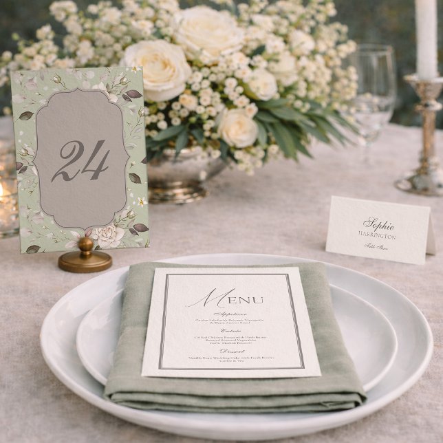 Sage Green Rose Wedding Table Numbers 20-29 Einladung (Von Creator hochgeladen)