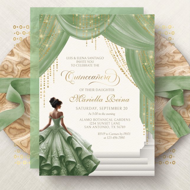 Sage Green Royal Messe Modern Quinceanera Einladung (Von Creator hochgeladen)