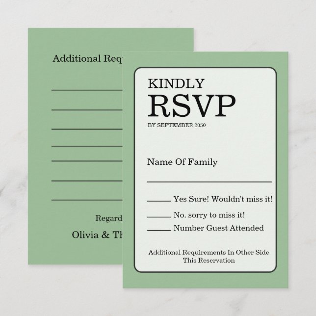 Sage Green RSVP Card Karte (Vorne/Hinten)