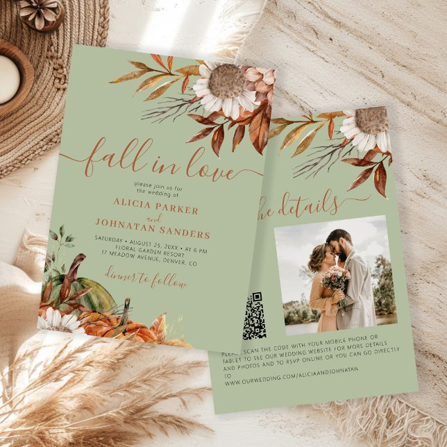 Sage green rust leaves boho floral fall wedding einladung (Von Creator hochgeladen)