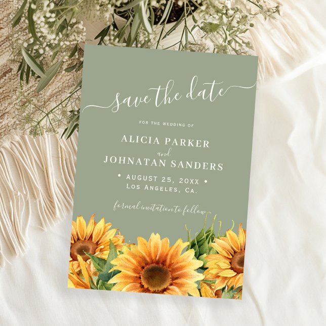 Sage green rustic boho floral summer wedding save the date (Von Creator hochgeladen)