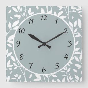 Sage Green Rustic Floral Blätter Bauernhof Quadratische Wanduhr