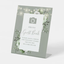 Sage Green Rustic Floral Foto Gästebuch Hochzeit