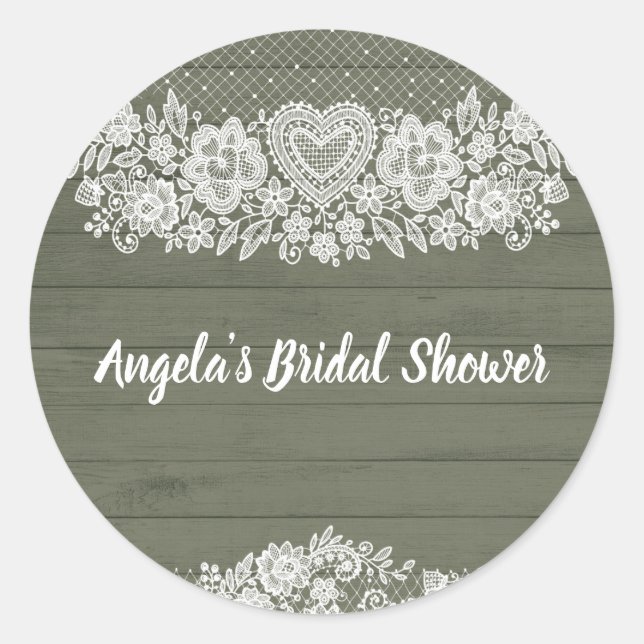 Sage Green Rustic Holz Spitzen Bauernhof Barn Chic Runder Aufkleber (Vorderseite)