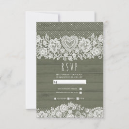 Sage Green Rustic Holz Spitzen Bauernhof Hochzeit RSVP Karte